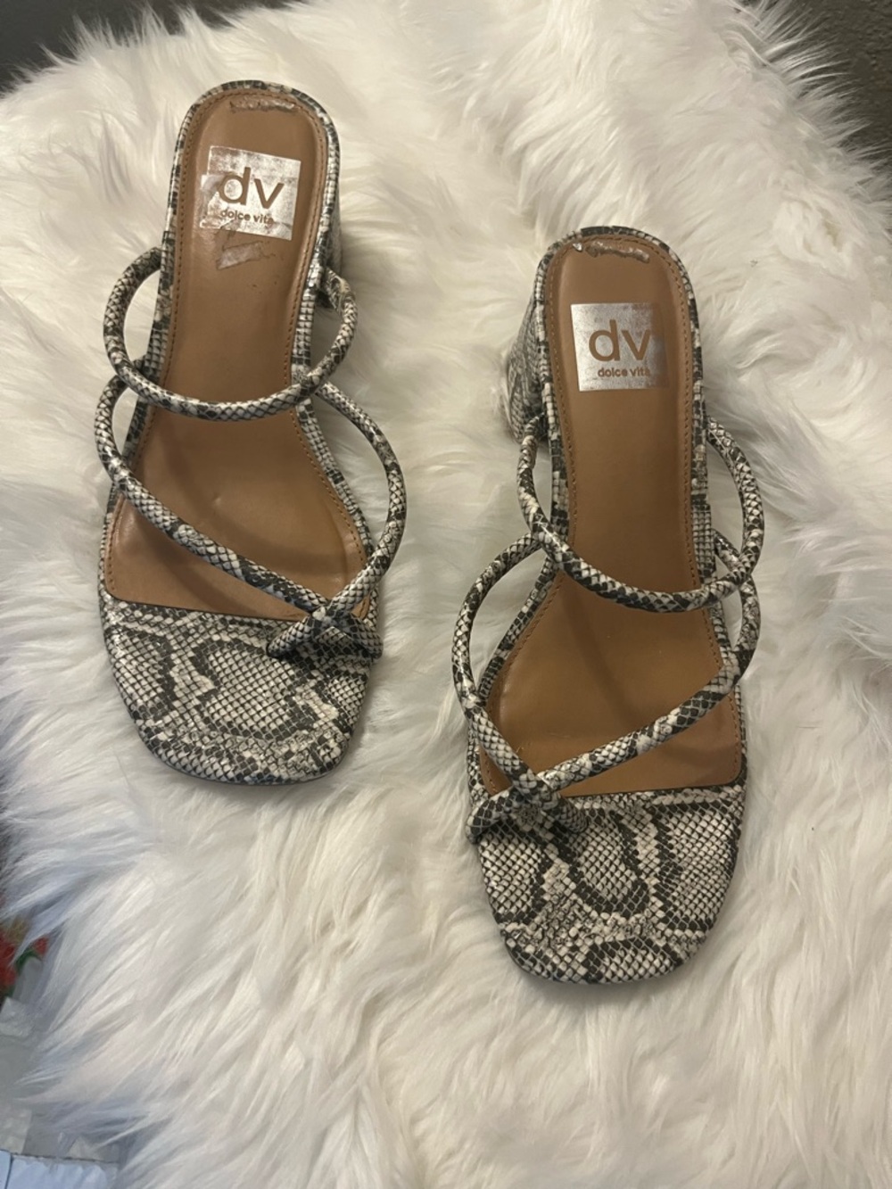 Dolce Vita Snake-Print Strappy Heels in Black and White